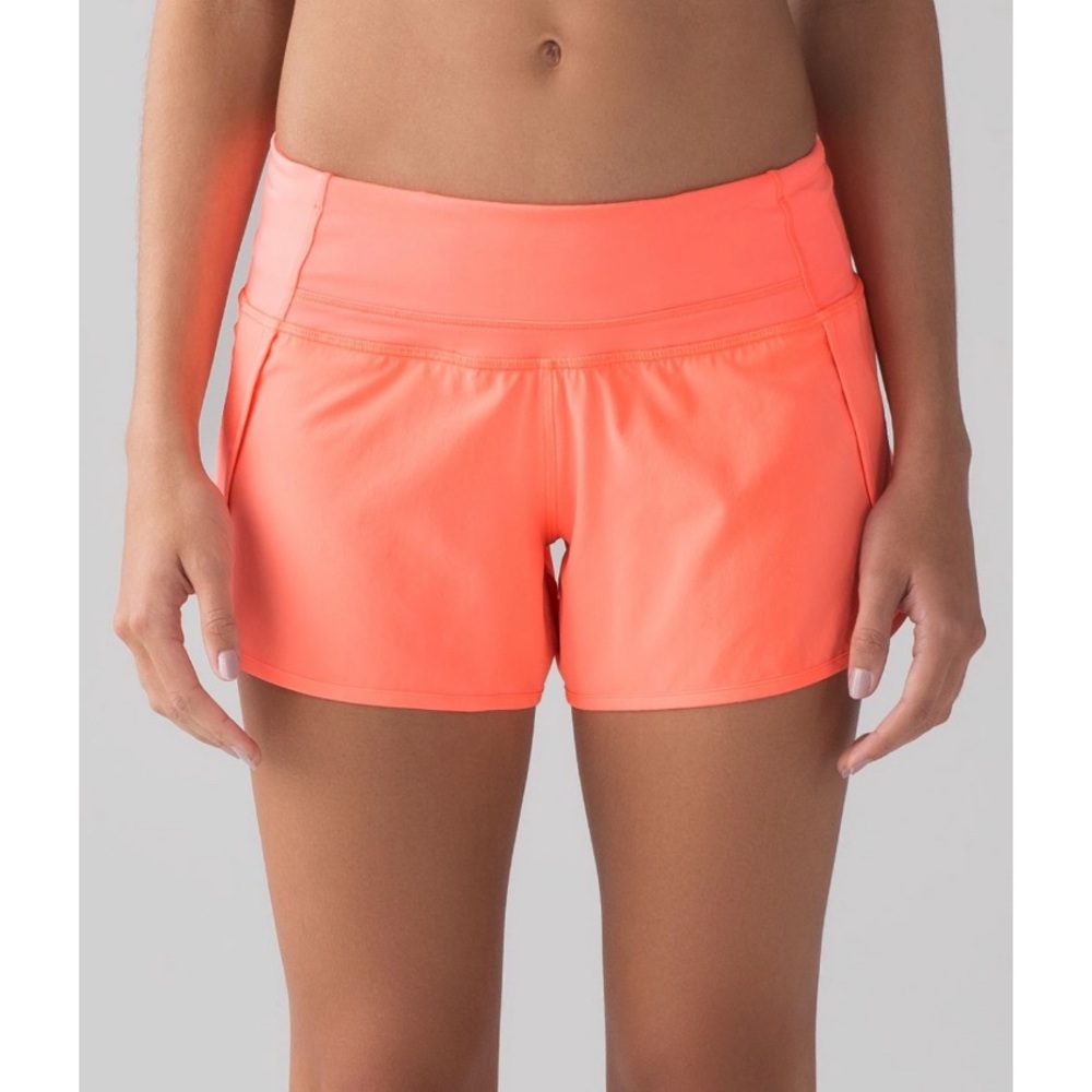 Lululemon run times shorts in pop orange worn